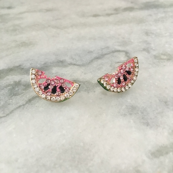 Watermelon Summer Crystal Stud Earrings - Picture 8 of 10